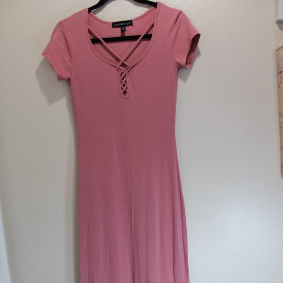 Derek Heart Pink Maxi Long Dress with criss cross neckline size S - Picture 1 of 5